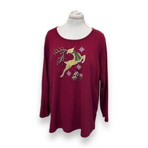 Quacker Factory Women’s Reindeer Embroidered Sequins 2X Christmas Top